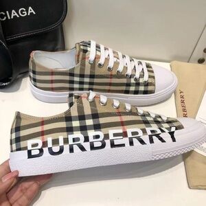 Burberry Beige Check Sneakers with White Accents